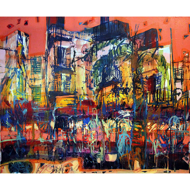 Tableau « Barcelona » (2018) | Krzysztof Ludwin – acrylique sur toile, 120×100 cm