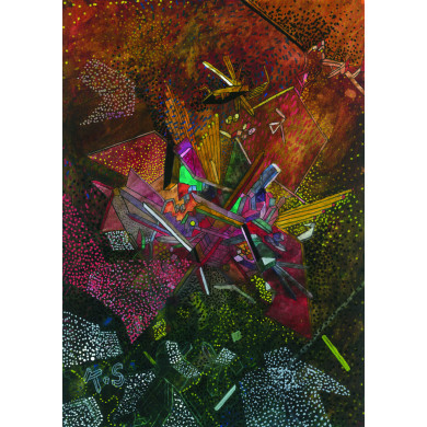 Obraz „Kosmos VI” (2021) | Karolina Sosnowska – technika mieszana, 29×42 cm, unikat