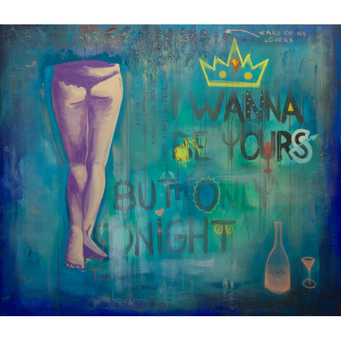 Obraz „I wanna be yours but only tonight” (2022) | Marta Chudzik – technika mieszana, 140×120 cm
