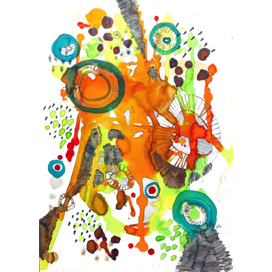 Dessin « Migraine – Été » (2022) | Anna Rendecka – technique mixte sur papier, abstraction expressive Dessin « Migraine – Été » (2022) | Anna Rendecka – technique mixte sur papier, abstraction expressive