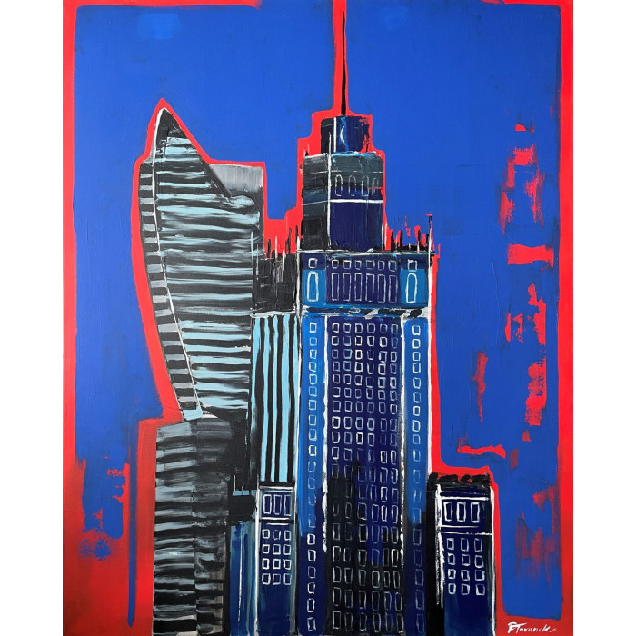 Gemälde „Uwaga, to nie chmury“ (2021) | Paulina Taranek – Acryl auf Leinwand, 100×80 cm, Cityscapes
