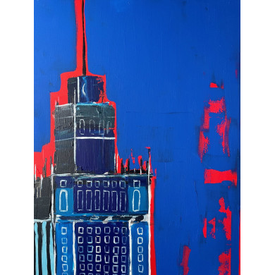 “Uwaga, to nie chmury” (2021) | Paulina Taranek – acrylic on canvas, 100×80 cm, Cityscapes