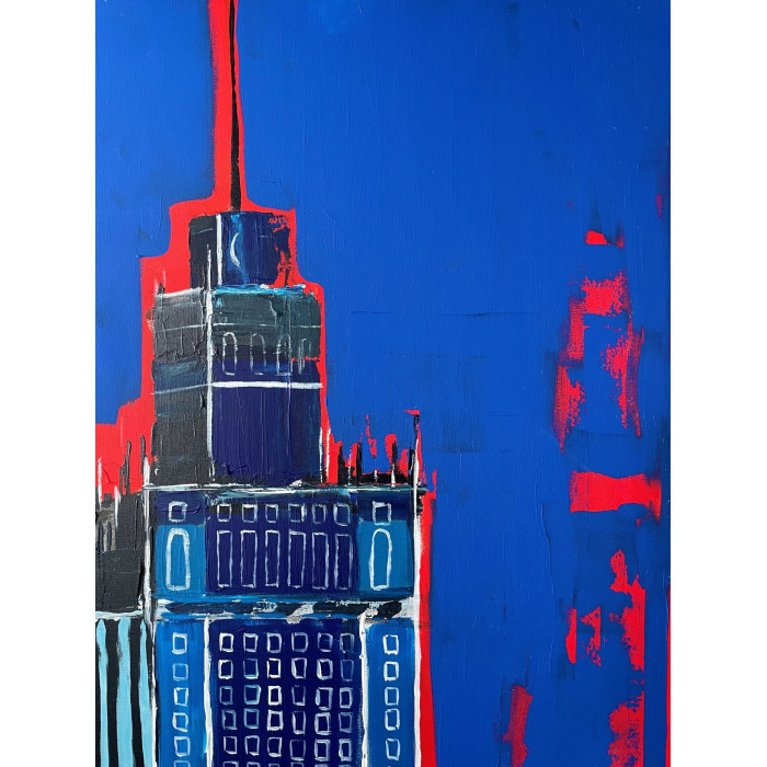 Obraz „Uwaga, to nie chmury” (2021) | Paulina Taranek – akryl na płótnie, 100×80 cm, Cityscapes