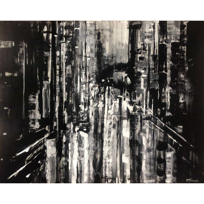 “2nd Avenue” (2019) | Paulina Taranek – acrylic & oil on canvas, 100×80 cm, Cityscapes