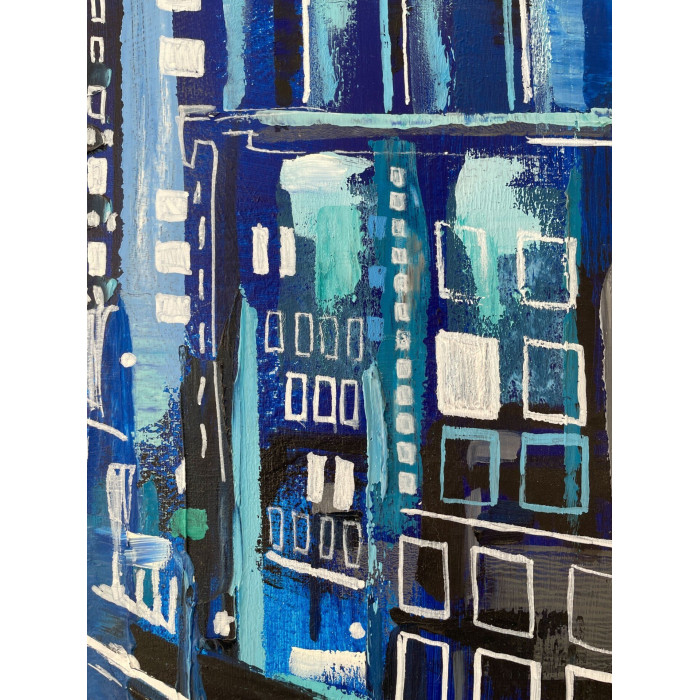 “Blues” (2021) | Paulina Taranek – oil on canvas, 120×120 cm, Cityscapes