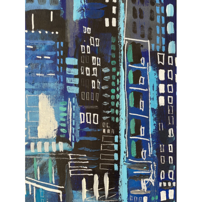 “Blues” (2021) | Paulina Taranek – oil on canvas, 120×120 cm, Cityscapes