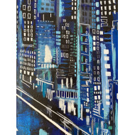 Obraz „Blues” (2021) | Paulina Taranek – olej na płótnie, 120×120 cm, Cityscapes