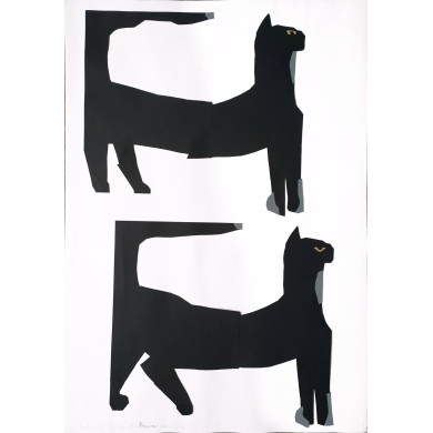 Tableau « Viens donc ! » (2020) | Grażka Lange & Monika Hanulak – collage coloré de chats en papier Tableau « Viens donc ! » (2020) | Grażka Lange & Monika Hanulak – collage coloré de chats en papier