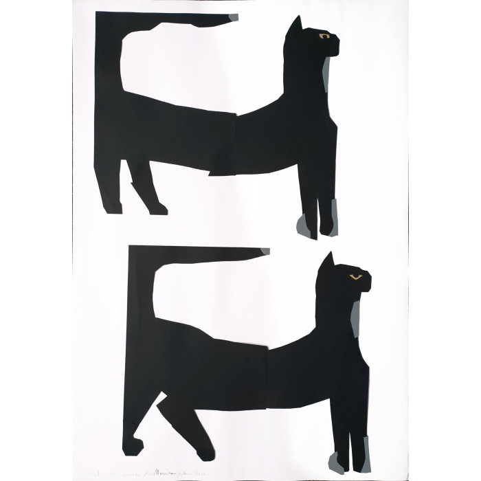 Gemälde „Komm schon!“ (2020) | Grażka Lange & Monika Hanulak – farbige Katzen-Collage Gemälde „Komm schon!“ (2020) | Grażka Lange & Monika Hanulak – farbige Katzen-Collage