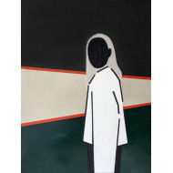 Obraz „In between” (2022) | Matylda Burszta – olej + haft na płótnie lnianym, 80×60 cm