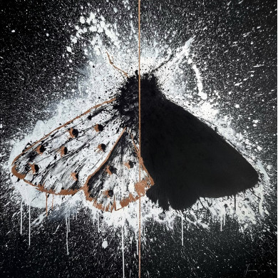 Obraz „Ćma”, 2023 – akryl na płótnie, 120×120 cm (cykl: Dychotomia osobowości) Obraz „Ćma”, 2023 – akryl na płótnie, 120×120 cm (cykl: Dychotomia osobowości)