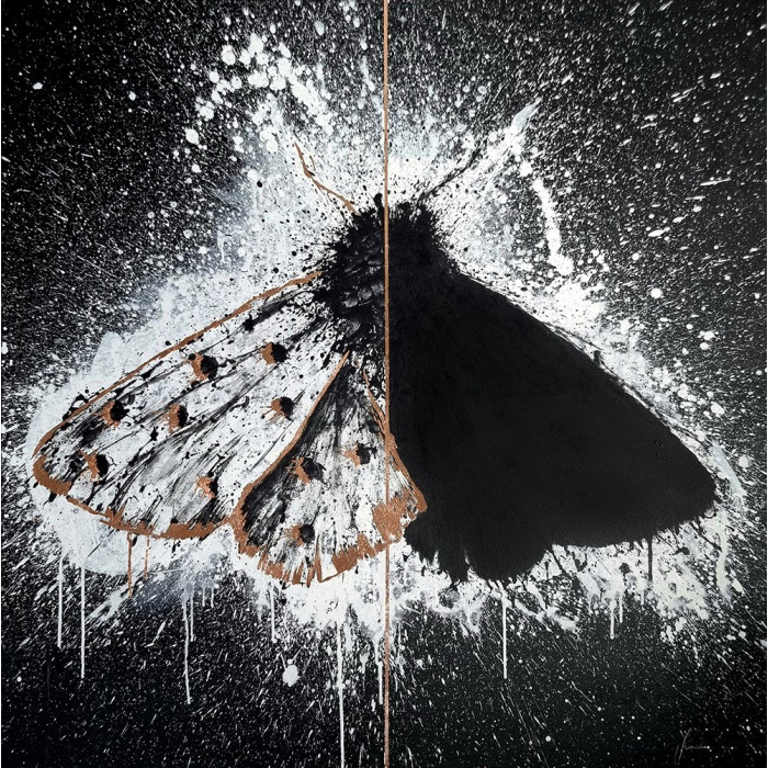 Obraz „Ćma”, 2023 – akryl na płótnie, 120×120 cm (cykl: Dychotomia osobowości) Obraz „Ćma”, 2023 – akryl na płótnie, 120×120 cm (cykl: Dychotomia osobowości)