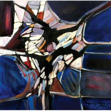 Obraz „Kompozycja Błękitna” (1989) | Eugeniusz Gerlach – klasyka polskiej abstrakcji Obraz „Kompozycja Błękitna” (1989) | Eugeniusz Gerlach – klasyka polskiej abstrakcji