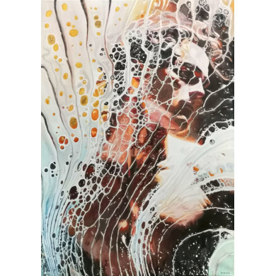 “Apollo” (2023) | Piotr Piecko – mixed media: acrylic & gold leaf, 100×70 cm