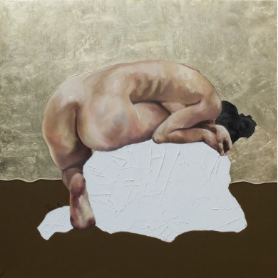 Painting “Unholy” (2023) | Katarzyna Panko – oil, metal leaf, mixed media, 130×130 cm Painting “Unholy” (2023) | Katarzyna Panko – oil, metal leaf, mixed media, 130×130 cm