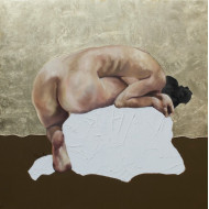 Painting “Unholy” (2023) | Katarzyna Panko – oil, metal leaf, mixed media, 130×130 cm