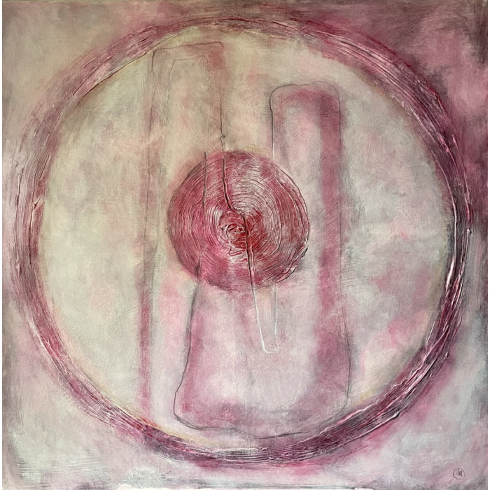 “Nude, Woman and Mars” (2024) | Malina Wieczorek – mixed media, 100×100 cm