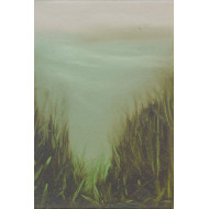 « Lac Płaskie » (2024) | Piotr Trusik – huile sur toile, 21×30 cm | Plein air Jerzwałd