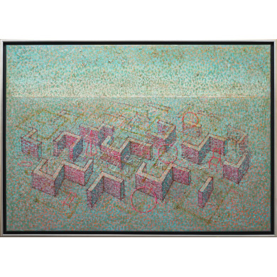Obraz „HG01” (2023) | Grzegorz Klimek – subtelna abstrakcja geometryczna w różu i turkusie Obraz „HG01” (2023) | Grzegorz Klimek – subtelna abstrakcja geometryczna w różu i turkusie
