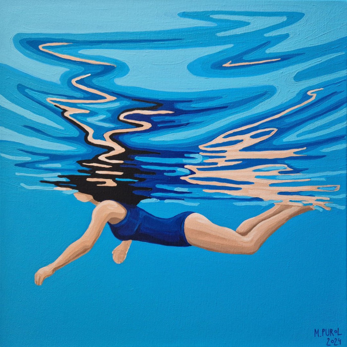 Obraz „Big Blue 16” (2024) | Magdalena Purol – akryl na płótnie, 50×50 cm