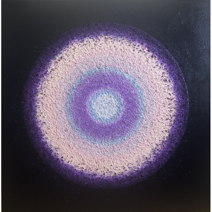 “Ethereal Vibes” (2024) | Monika Wałęga – acrylic/mixed media, gold, 100×100 cm