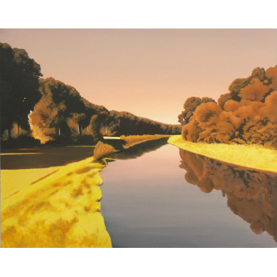 Gemälde „Abend am Fluss“ (2022) | Magdalena Laskowska – Acryl auf Leinwand, 92×73 cm