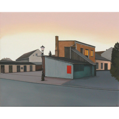 Obraz „Wieczorne światła” (2022) | Magdalena Laskowska – akryl na płótnie, 50×40 cm