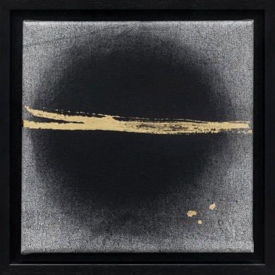 Grafika „Okruchy_45” – linoryt na płótnie ze złoceniami i mixed media Grafika „Okruchy_45” – linoryt na płótnie ze złoceniami i mixed media