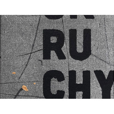 Grafika „Okruchy_42” – linoryt na płótnie z techniką mieszaną Grafika „Okruchy_42” – linoryt na płótnie z techniką mieszaną