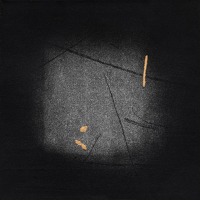 Estampe artistique « Okruchy_40 » – Linogravure sur toile avec dorures et spray Estampe artistique « Okruchy_40 » – Linogravure sur toile avec dorures et spray
