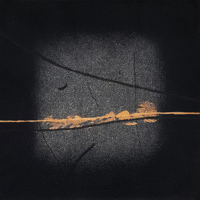 Estampe artistique « Okruchy_38 » – Linogravure sur toile avec dorures et pastel Estampe artistique « Okruchy_38 » – Linogravure sur toile avec dorures et pastel