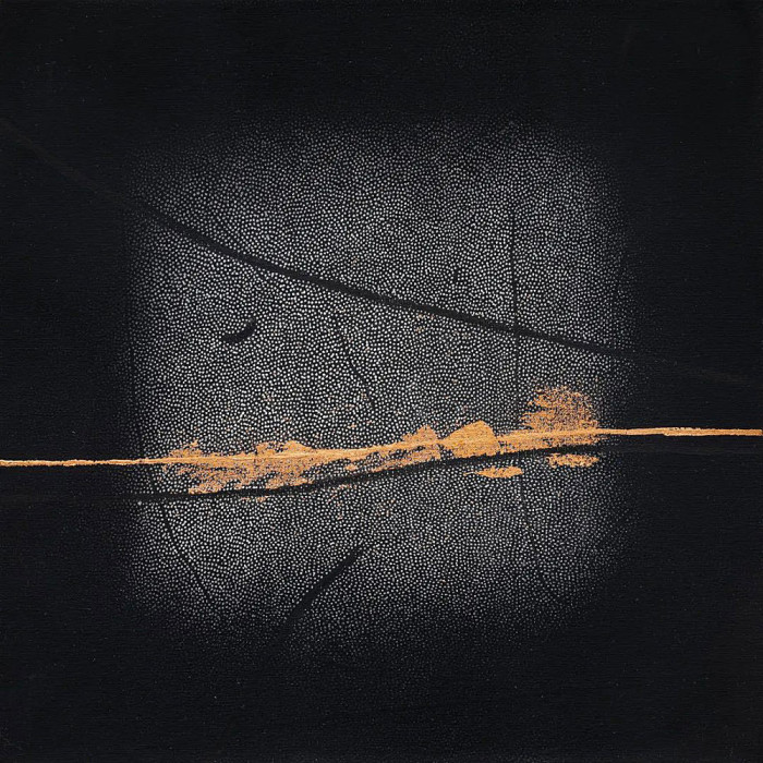 Kunstgrafik „Okruchy_38” – Linolschnitt auf Leinwand mit Vergoldung und Pastell Kunstgrafik „Okruchy_38” – Linolschnitt auf Leinwand mit Vergoldung und Pastell