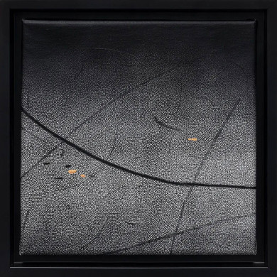 Estampe artistique « Okruchy_37 » – Linogravure sur toile avec dorures et crayon Estampe artistique « Okruchy_37 » – Linogravure sur toile avec dorures et crayon