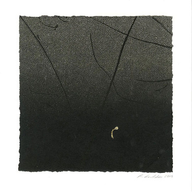 Estampe artistique « Okruchy_48 » – Linogravure sur papier Zerkall avec pastel et dorures Estampe artistique « Okruchy_48 » – Linogravure sur papier Zerkall avec pastel et dorures