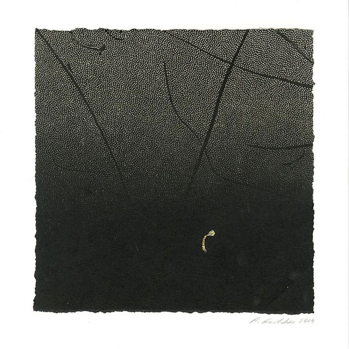 Kunstgrafik „Okruchy_48” – Linolschnitt auf Zerkall-Papier mit Pastell und Vergoldung Kunstgrafik „Okruchy_48” – Linolschnitt auf Zerkall-Papier mit Pastell und Vergoldung