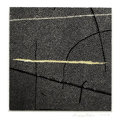 Estampe artistique « Okruchy_47 » – Linogravure sur papier Zerkall avec dorures Estampe artistique « Okruchy_47 » – Linogravure sur papier Zerkall avec dorures