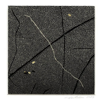 Estampe artistique « Okruchy_46 » – Linogravure sur papier Zerkall avec crayon et dorures Estampe artistique « Okruchy_46 » – Linogravure sur papier Zerkall avec crayon et dorures