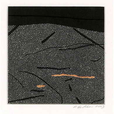 Estampe artistique « Okruchy_34 » – Linogravure sur papier Zerkall avec crayon et dorures Estampe artistique « Okruchy_34 » – Linogravure sur papier Zerkall avec crayon et dorures