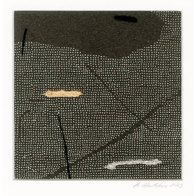 Estampe artistique « Okruchy_30 » – Linogravure sur papier Zerkall avec dessin et dorures Estampe artistique « Okruchy_30 » – Linogravure sur papier Zerkall avec dessin et dorures