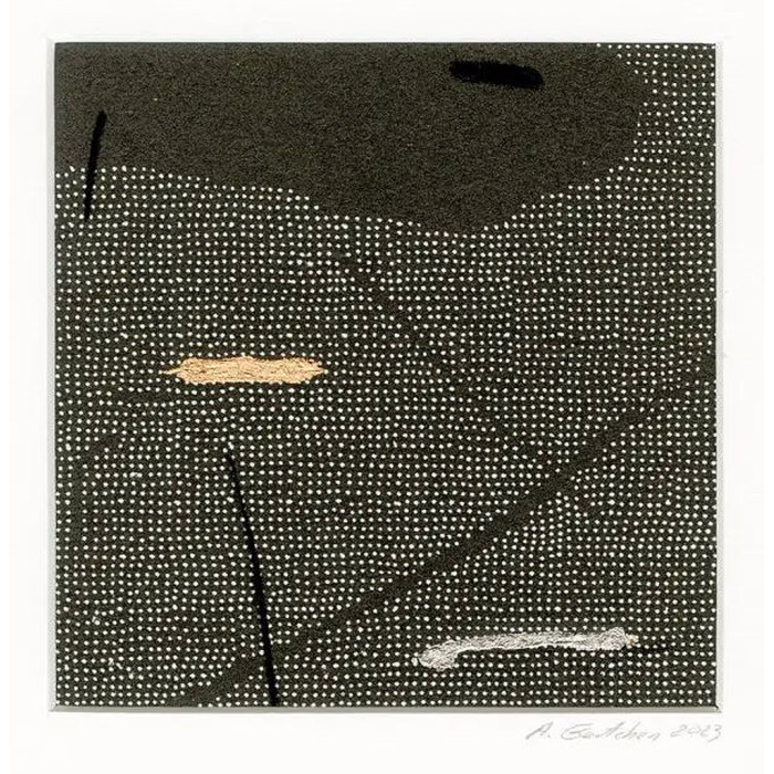 Estampe artistique « Okruchy_30 » – Linogravure sur papier Zerkall avec dessin et dorures Estampe artistique « Okruchy_30 » – Linogravure sur papier Zerkall avec dessin et dorures