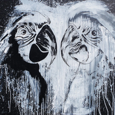 Peinture « Perroquets », 2022 | Magda Maciaszek – acrylique sur toile Peinture « Perroquets », 2022 | Magda Maciaszek – acrylique sur toile