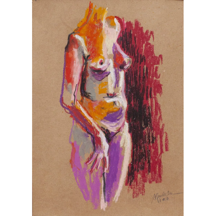 Dessin « Nu » (2021) | Anna Rendecka – pastel à l’huile sur papier gris, étude du corps Dessin « Nu » (2021) | Anna Rendecka – pastel à l’huile sur papier gris, étude du corps