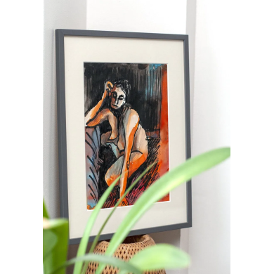 Zeichnung „Frau in Orange“ (2023) | Anna Rendecka – Mischtechnik auf Papier, expressives Porträt Zeichnung „Frau in Orange“ (2023) | Anna Rendecka – Mischtechnik auf Papier, expressives Porträt