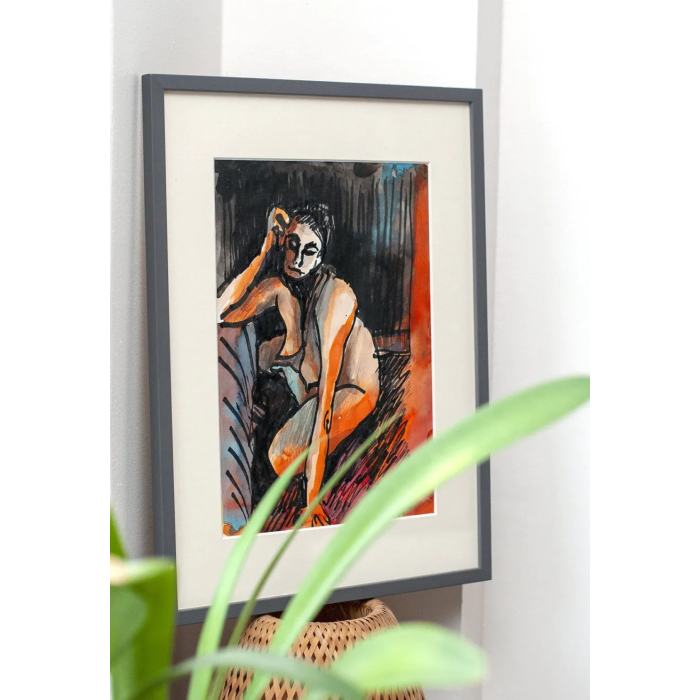 Zeichnung „Frau in Orange“ (2023) | Anna Rendecka – Mischtechnik auf Papier, expressives Porträt Zeichnung „Frau in Orange“ (2023) | Anna Rendecka – Mischtechnik auf Papier, expressives Porträt