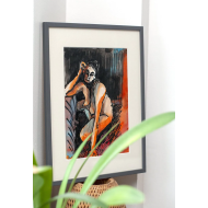 Dessin « Femme en orange » (2023) | Anna Rendecka – technique mixte sur papier, portrait expressif Dessin « Femme en orange » (2023) | Anna Rendecka – technique mixte sur papier, portrait expressif