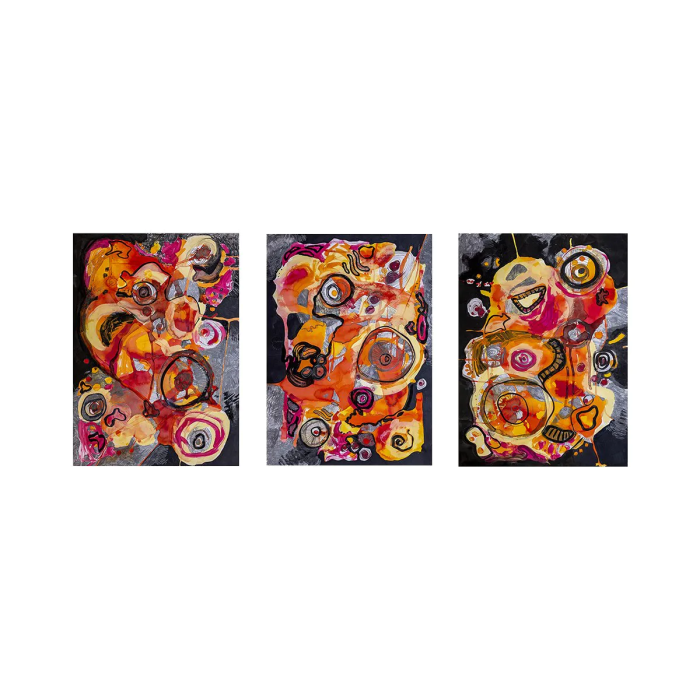 Triptych “Migraine” (2023) | Anna Rendecka – mixed media on paper, expressive abstraction Triptych “Migraine” (2023) | Anna Rendecka – mixed media on paper, expressive abstraction
