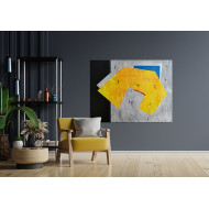 Peinture « Champ jaune avec bâtiment rouge » (2022) | Dorota Kiermasz – abstraction géométrique sur la condition humaine Peinture « Champ jaune avec bâtiment rouge » (2022) | Dorota Kiermasz – abstraction géométrique sur la condition humaine