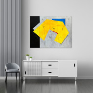 Peinture « Champ jaune avec bâtiment rouge » (2022) | Dorota Kiermasz – abstraction géométrique sur la condition humaine Peinture « Champ jaune avec bâtiment rouge » (2022) | Dorota Kiermasz – abstraction géométrique sur la condition humaine