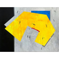 Peinture « Champ jaune avec bâtiment rouge » (2022) | Dorota Kiermasz – abstraction géométrique sur la condition humaine Peinture « Champ jaune avec bâtiment rouge » (2022) | Dorota Kiermasz – abstraction géométrique sur la condition humaine