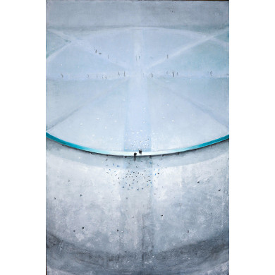 Tableau « Cercles VI » (2025) | Izabela Siemiątkowska – huile & pâte de cire, 150×100 cm